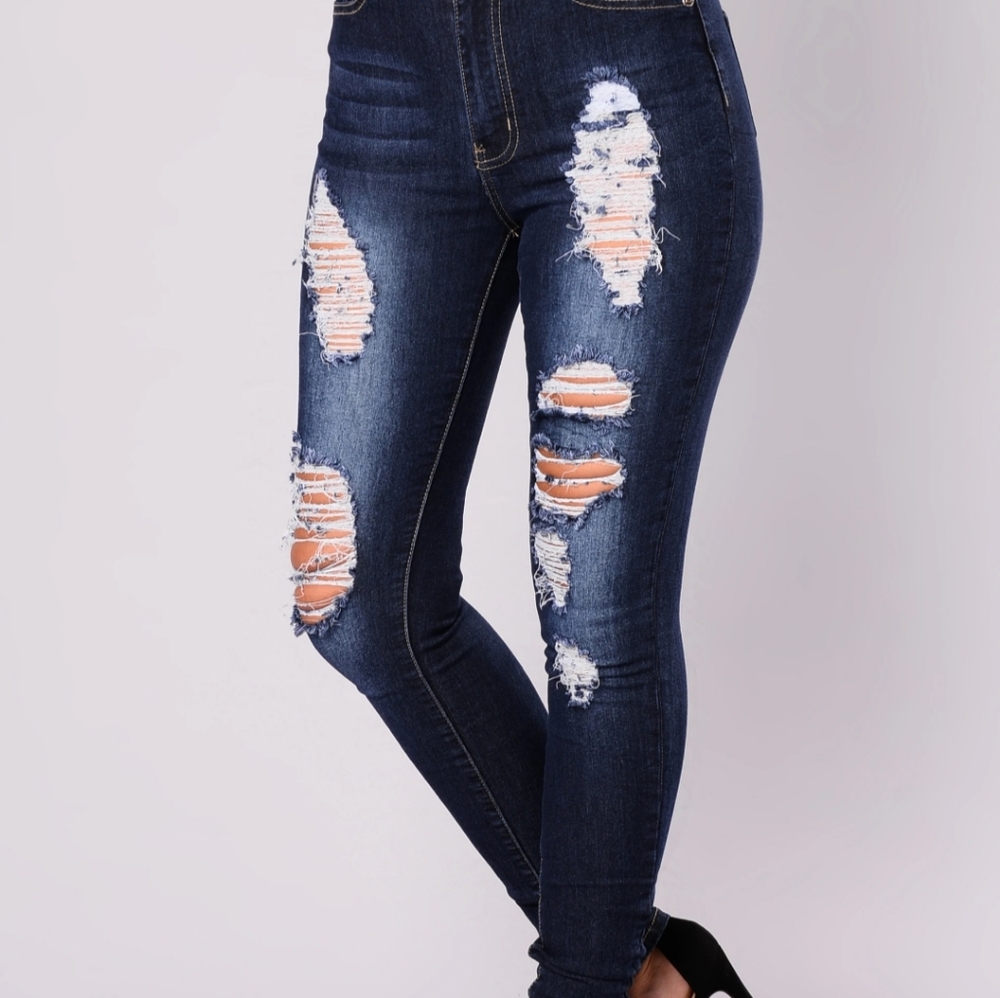 Dark denim distressed jeans